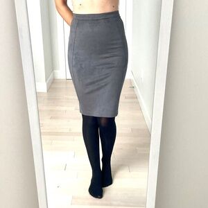 Faux Suede Pencil Skirt - Grey - Size 6